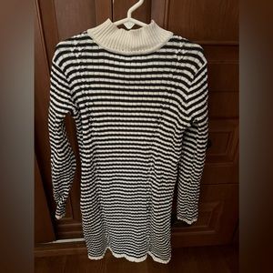 Navy blue and white striped girls sweater dress
